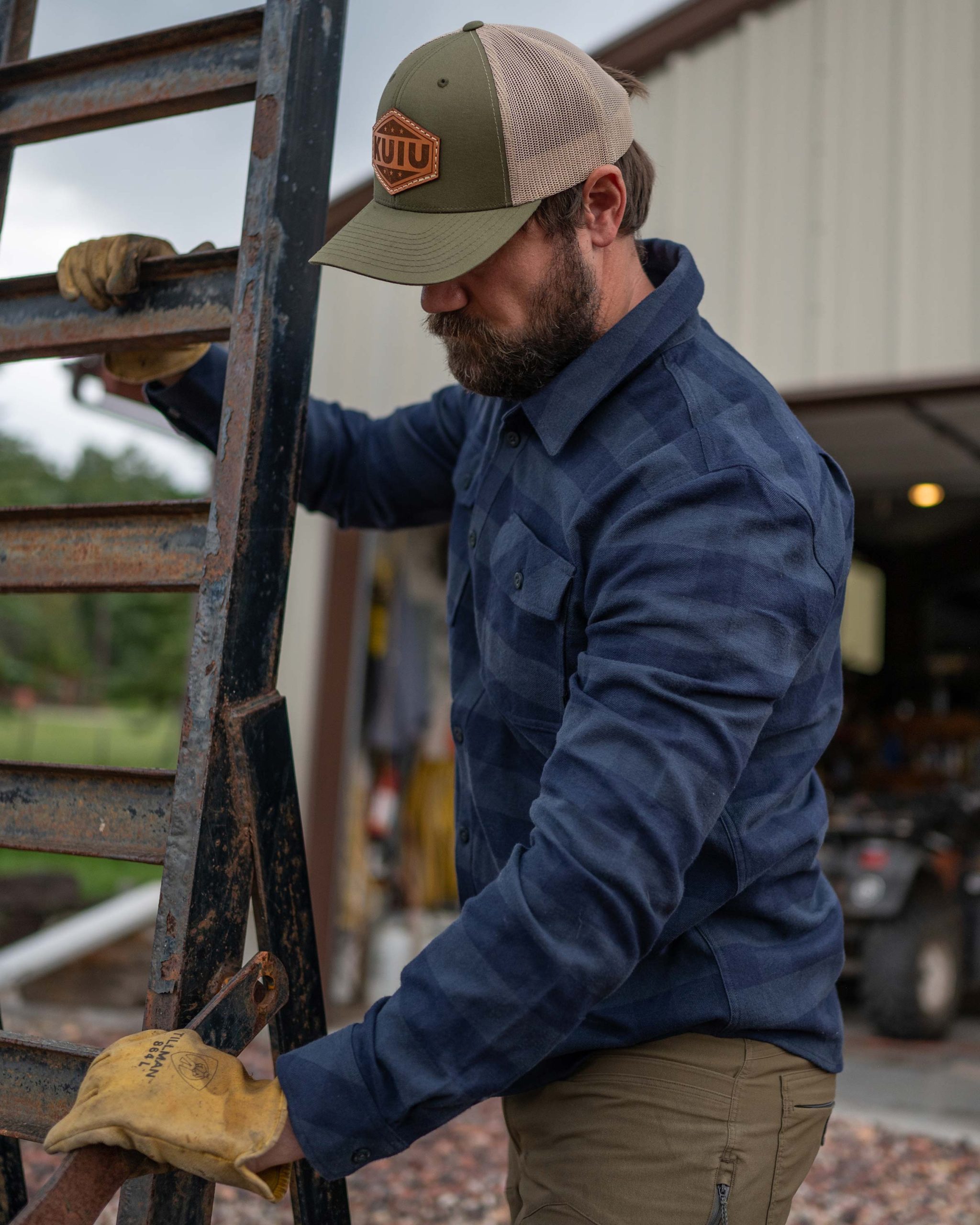 Outlet Field Flannel Shirt | Steel Blue Buffalo Check - Image 6