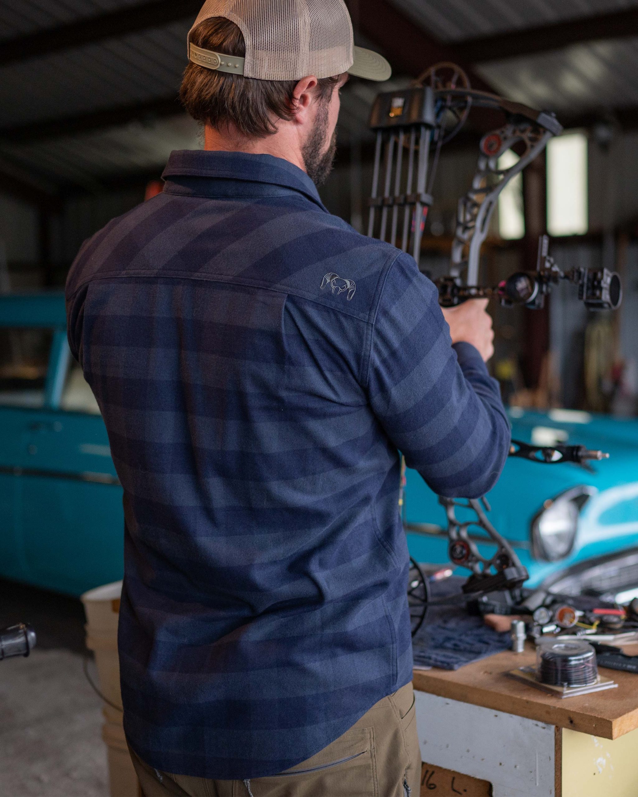 Outlet Field Flannel Shirt | Steel Blue Buffalo Check - Image 5